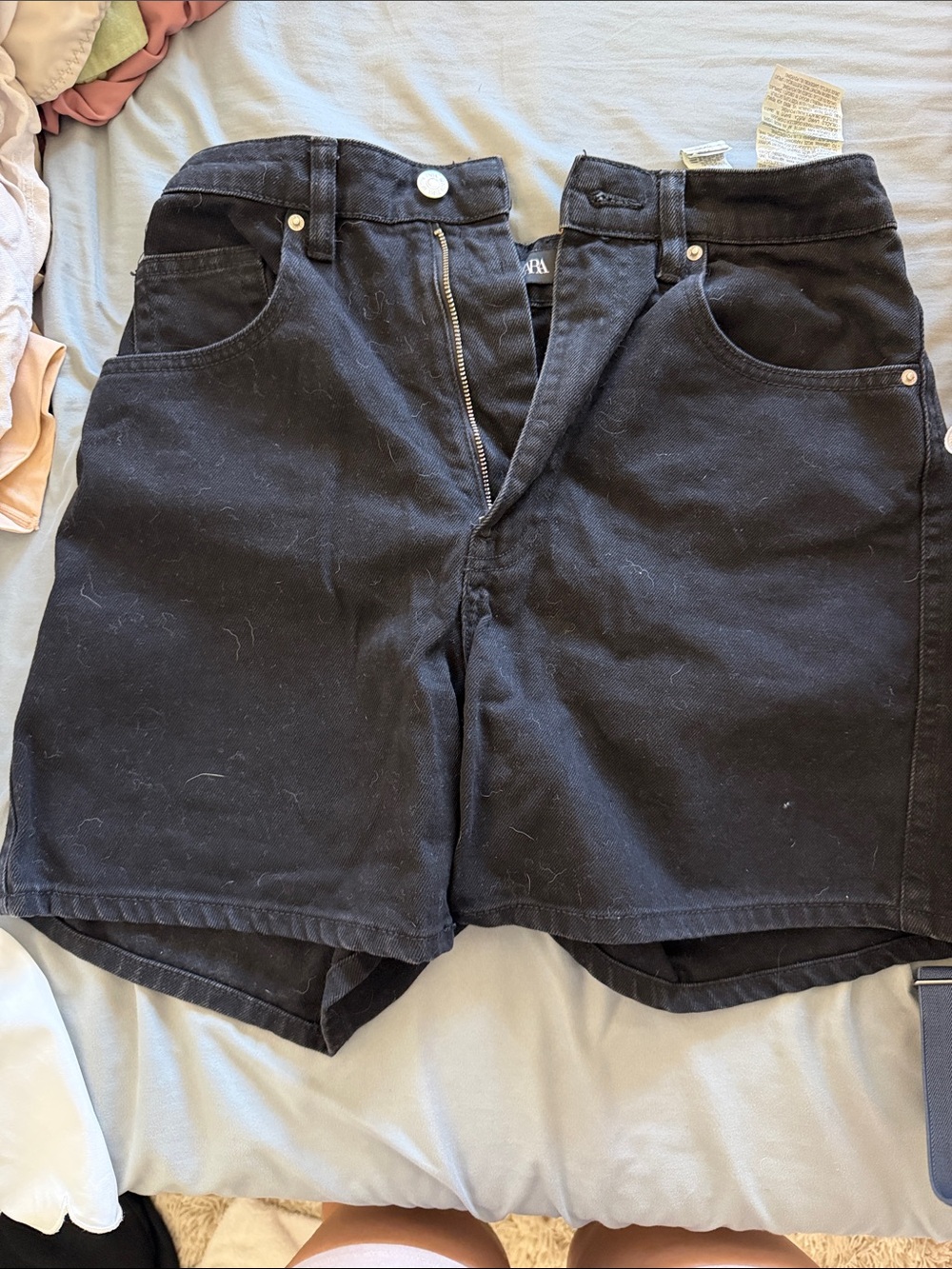 Zara Black Men's Flat-Front Cotton Shorts